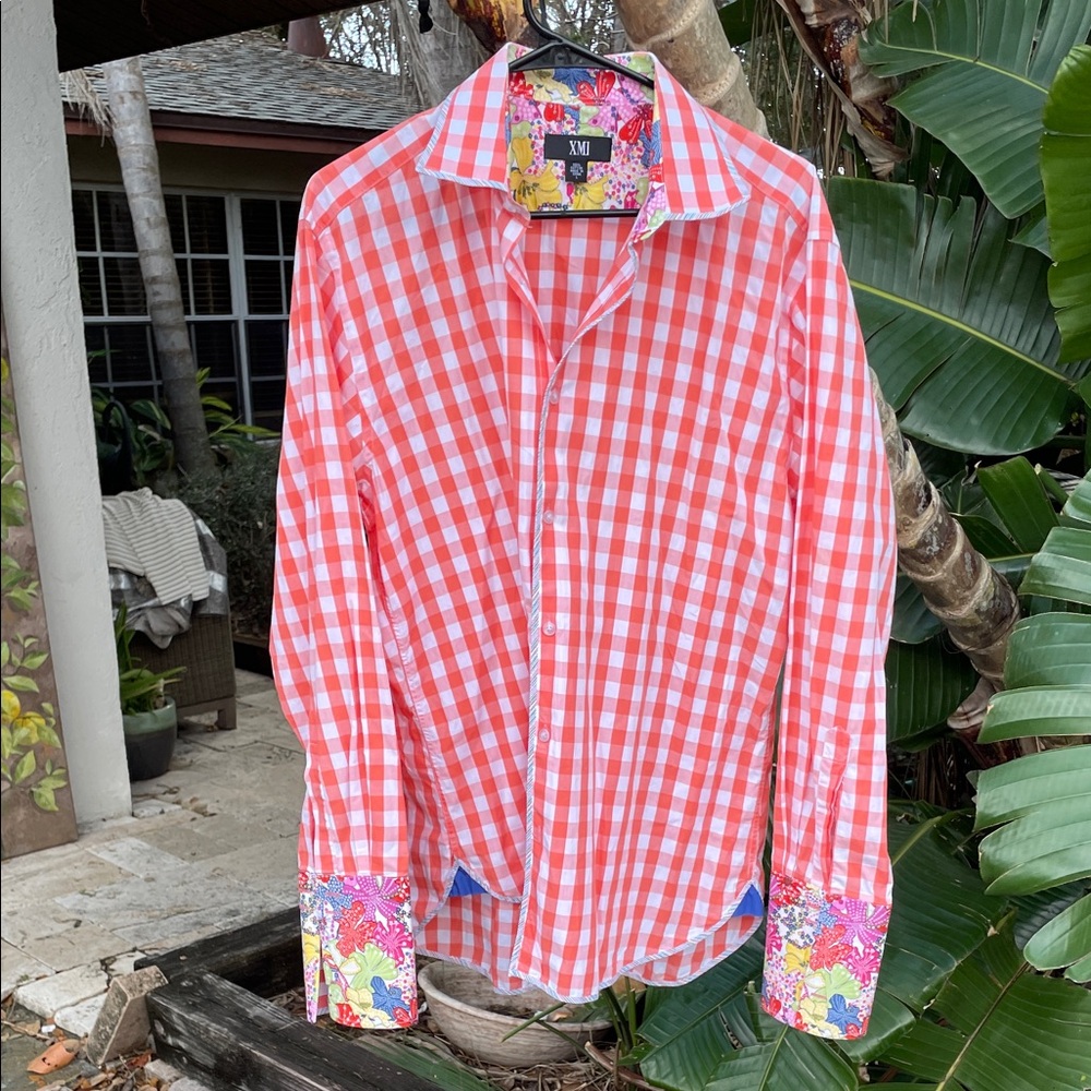Gangam plaid and floral and striped shirt